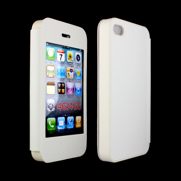 Wholesale iPhone 4S 4 Slim Touch Screen Flip Leather Case (White)